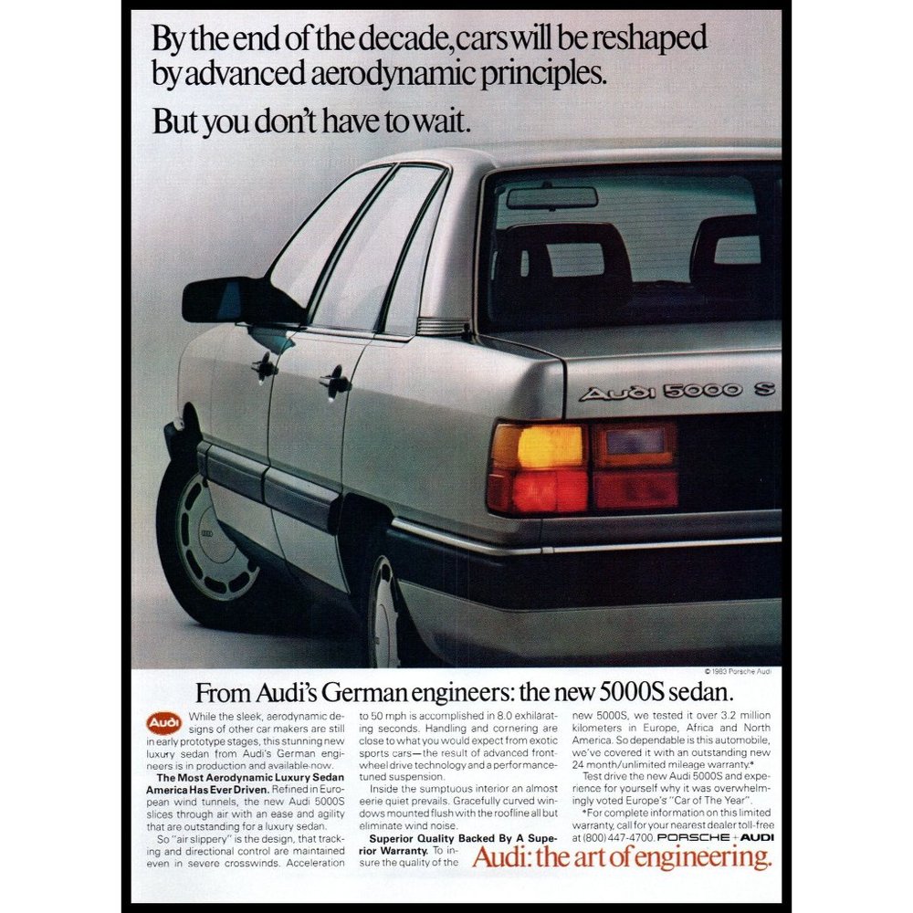 1984 Audi 5000 S Luxury Sports Sedan Vintage Print Ad Side Taillight Wall Art
